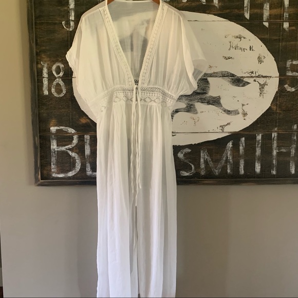 New Boho White Lace Kimono Maxi Duster Beach Cover Up - Picture 9 of 11